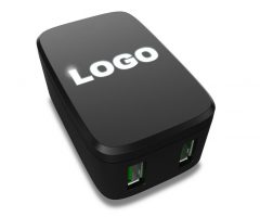Travel USB adapter with LED logo