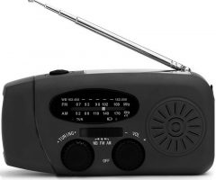 Solar portable LED flashlight with power bank and radio